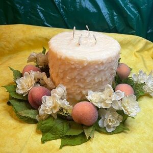 Cream Textured Candle with Floral Decor